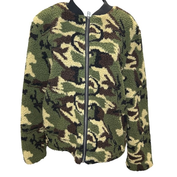 Sanctuary Green Camoflauge Zip‎ Up Fleece Jacket Lined Medium - Picture 2 of 9